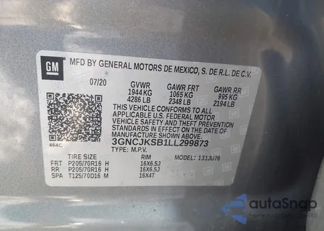 2020 Chevrolet Trax Fwd Ls from USA, damaged, VIN 3GNCJKSB1LL299873